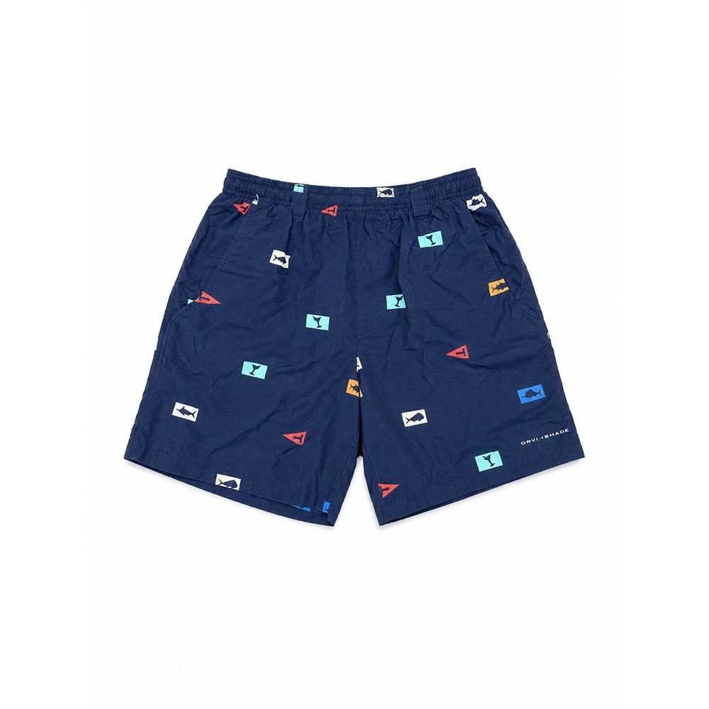 Columbia PFG Mens Navy Blue Nautical Fish Print Omni-Shade Shorts Size Small 6